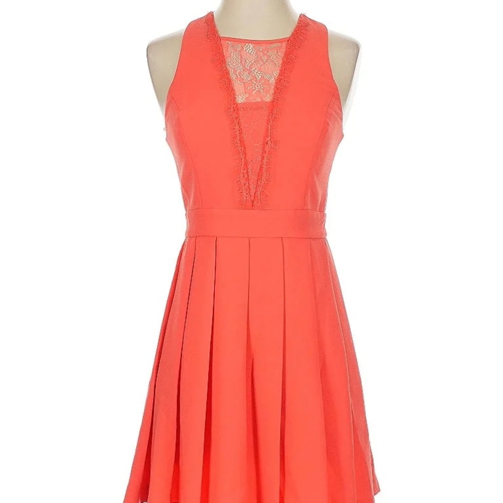 BCBG generation Coral Halter Pleated Mini Dress for Cocktail Events